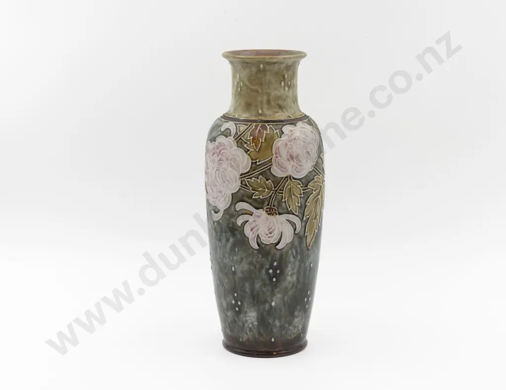 C1895 RD Stoneware Tube Lined Chrysanthemum Decorated Mantel Vase 39.5cm H Image 1++