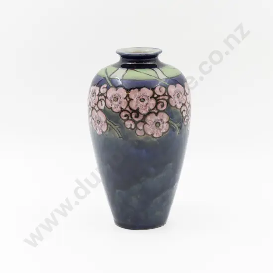 C1894 RD Stoneware Handpainted Pink Blossom Specimen Vase 24cm H