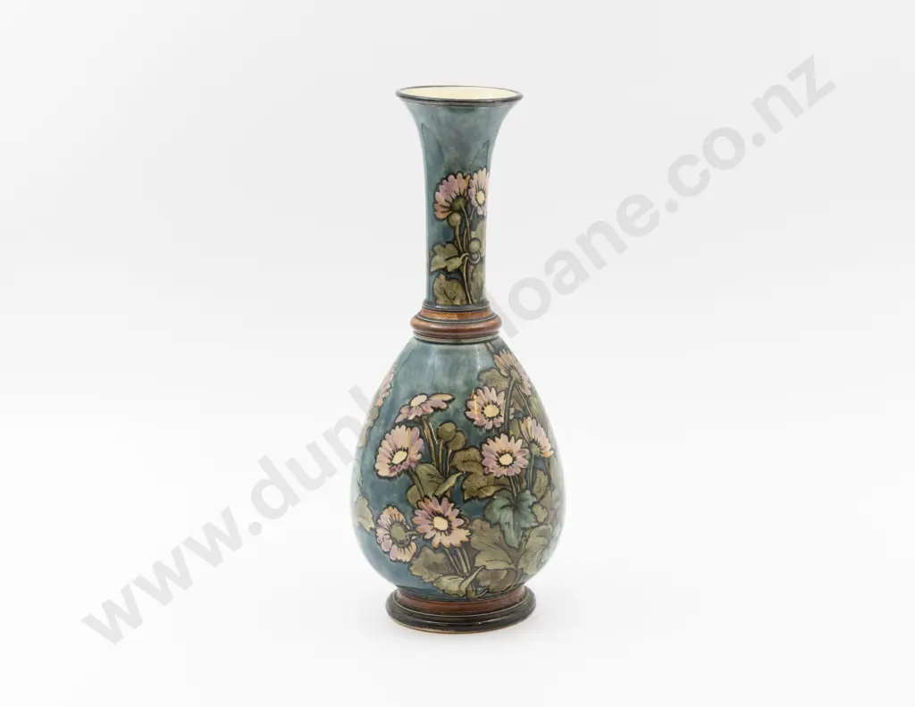 C1880 Doulton Lambeth Faience Handpainted Pink Daisy Specimen Vase 26cm H Image 1++