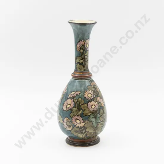 C1880 Doulton Lambeth Faience Handpainted Pink Daisy Specimen Vase 26cm H