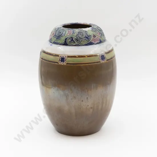 C1896 RD Stoneware Tube Lined Ginger Jar Shape Vase 28cm H