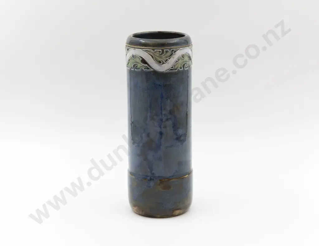 C1895 RD Stoneware Art Nouveau Pattern Tube Lined Long Stem Vase 25cm H Image 1++