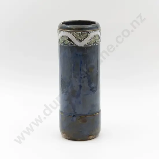 C1895 RD Stoneware Art Nouveau Pattern Tube Lined Long Stem Vase 25cm H