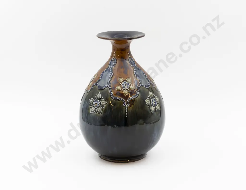 C1892 RD Stoneware Tube Line Decorated Mantel Specimen Vase 24cm H Image 1++
