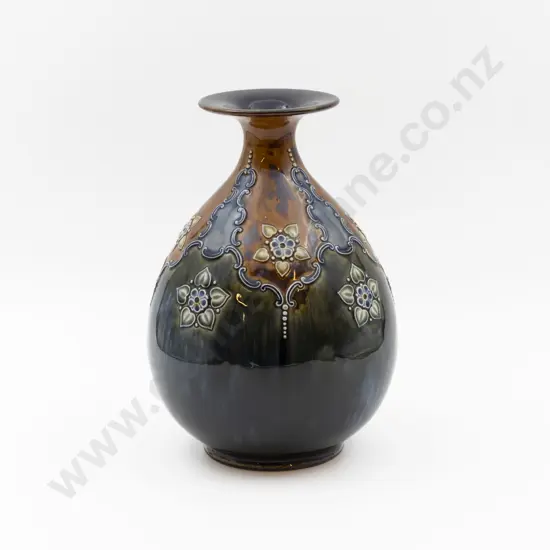 C1892 RD Stoneware Tube Line Decorated Mantel Specimen Vase 24cm H