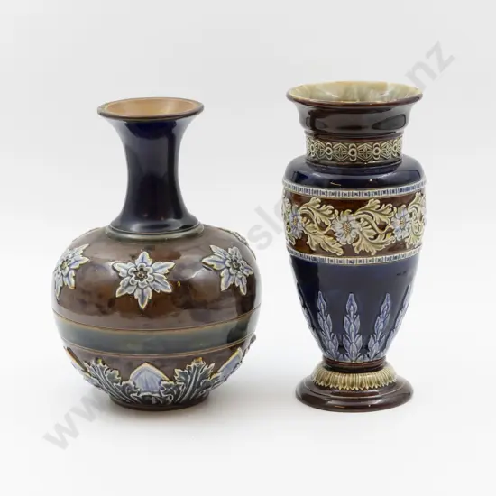 C1986 RD & Lambeth Stoneware Applied Floral Motif Vases