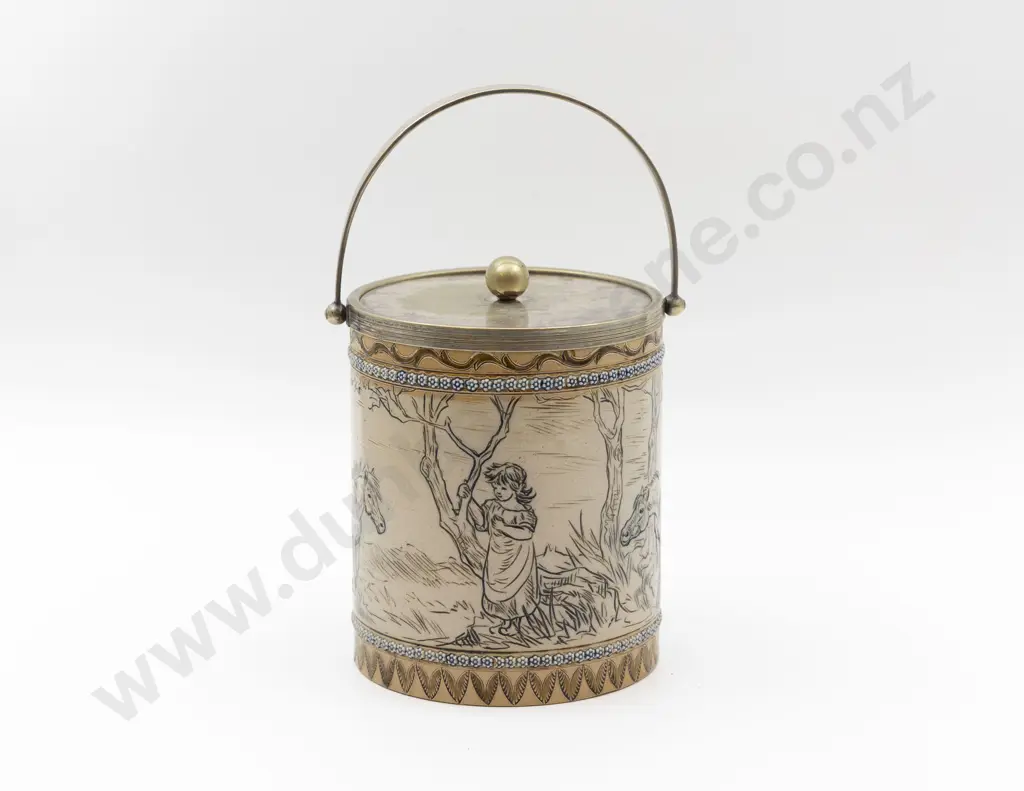 Dated 1883 Doulton Lambeth Stoneware Hannah Barlow Biscuit Barrel Image 1++