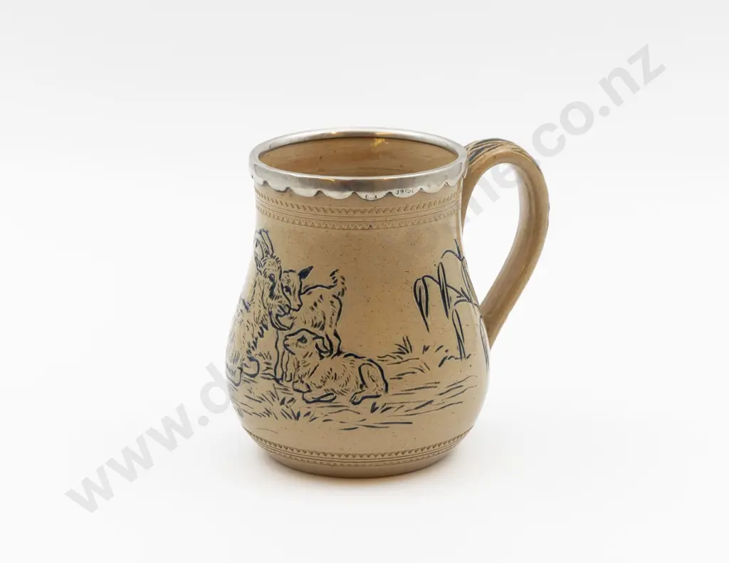 C1870 Doulton Lambeth Hannah Barlow Pint Mug Image 1++