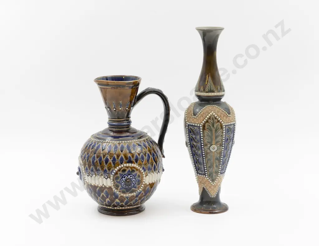 Two C1880 Doulton Lambeth Specimen Vase & Ewer 29.5cm & 22.5cm H Image 1++