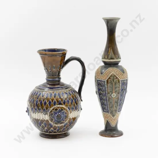 Two C1880 Doulton Lambeth Specimen Vase & Ewer 29.5cm & 22.5cm H