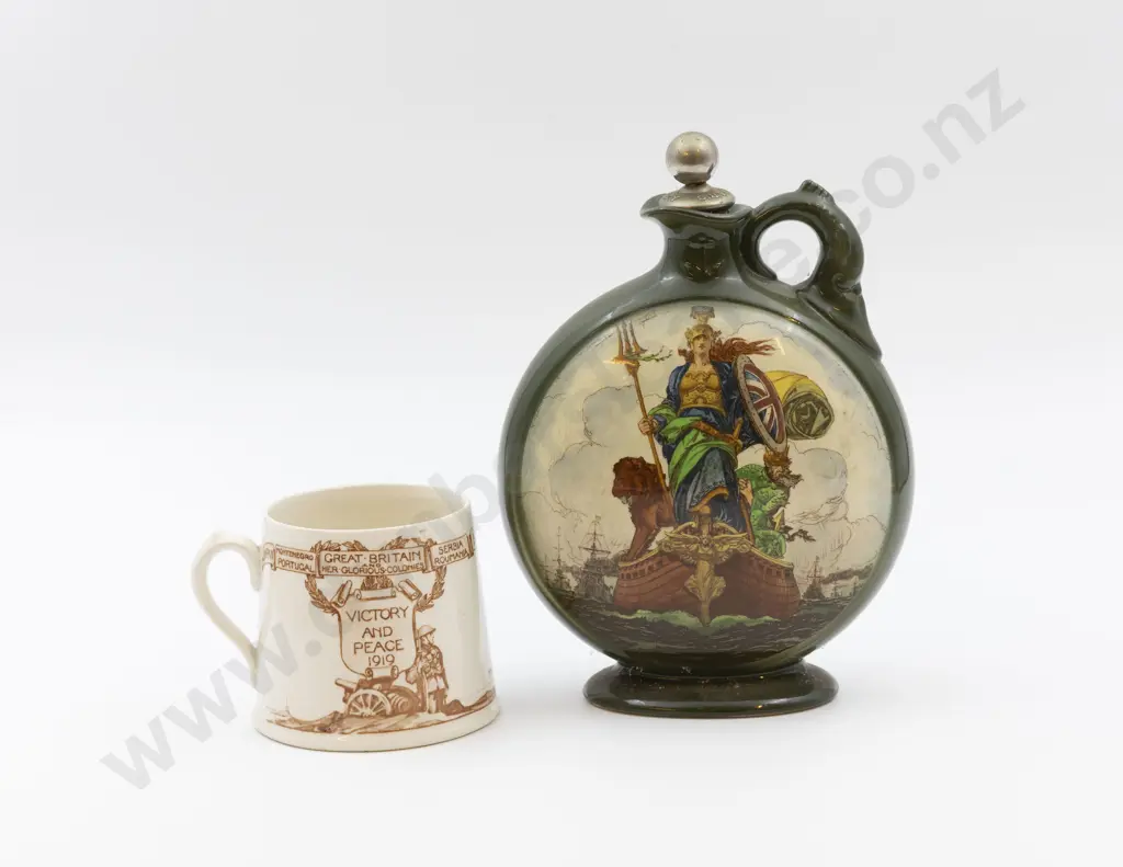 RD Dewar's 'Britannia' Whisky Decanter & 1919 Victory & Peace Mug Image 1++