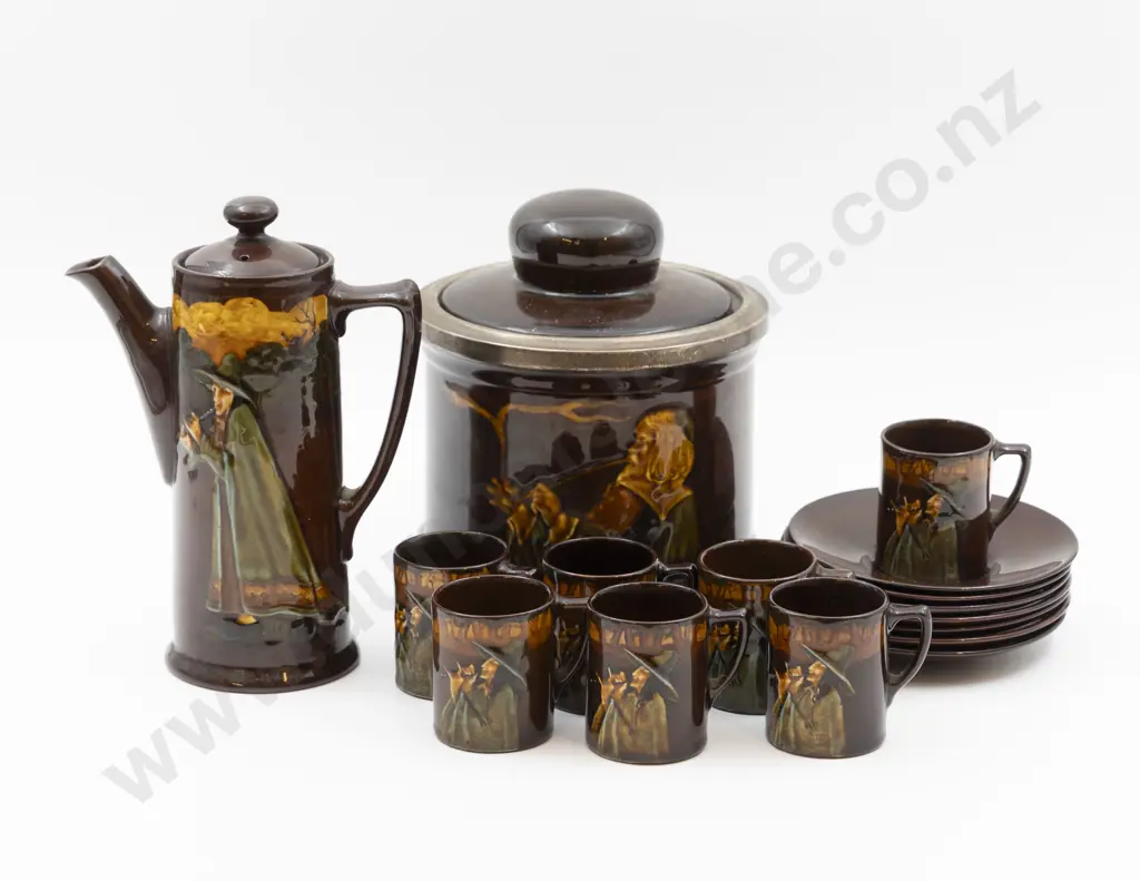 RD Kingsware Coffee Pot & Seven Coffee Cans & Saucers Image 1++