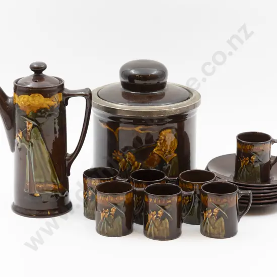 RD Kingsware Coffee Pot & Seven Coffee Cans & Saucers