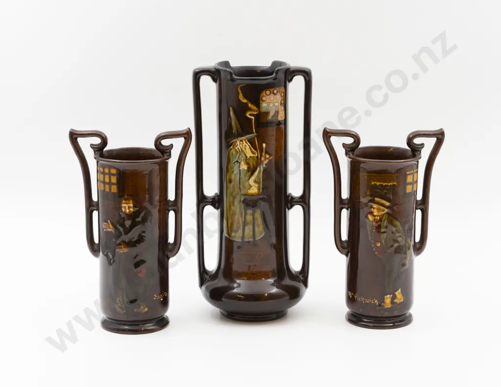 RD Kingsware Long Stem Handled Vase & Pair of Vases Image 1++