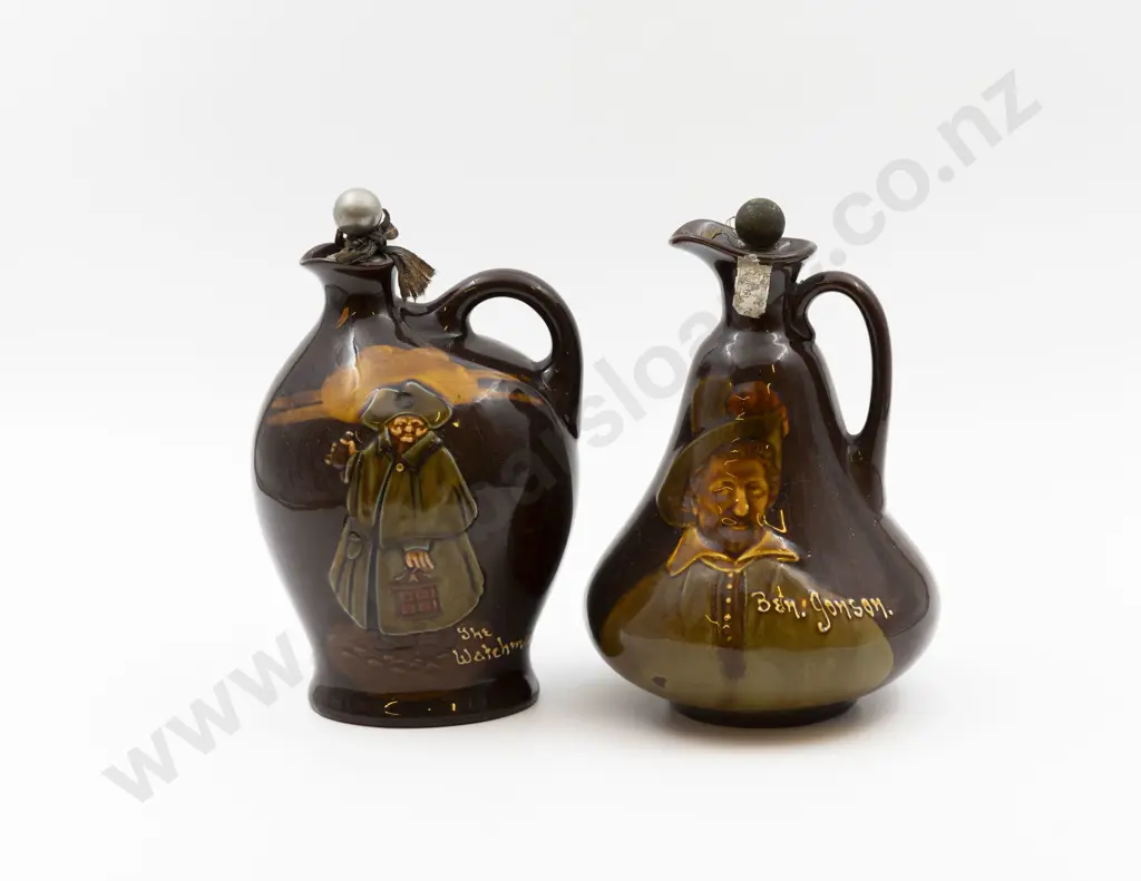 Two RD Kingsware Dewar's Whisky Decanters "The Night Watchman" & "Ben Jonson" Image 1++
