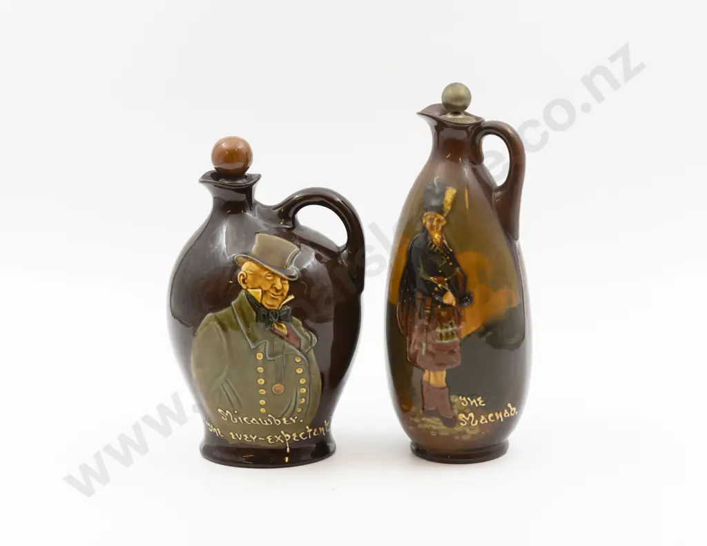 Two RD Kingsware Dewar's Whisky Decanters "Micawber" & "The Macnab" Image 1++