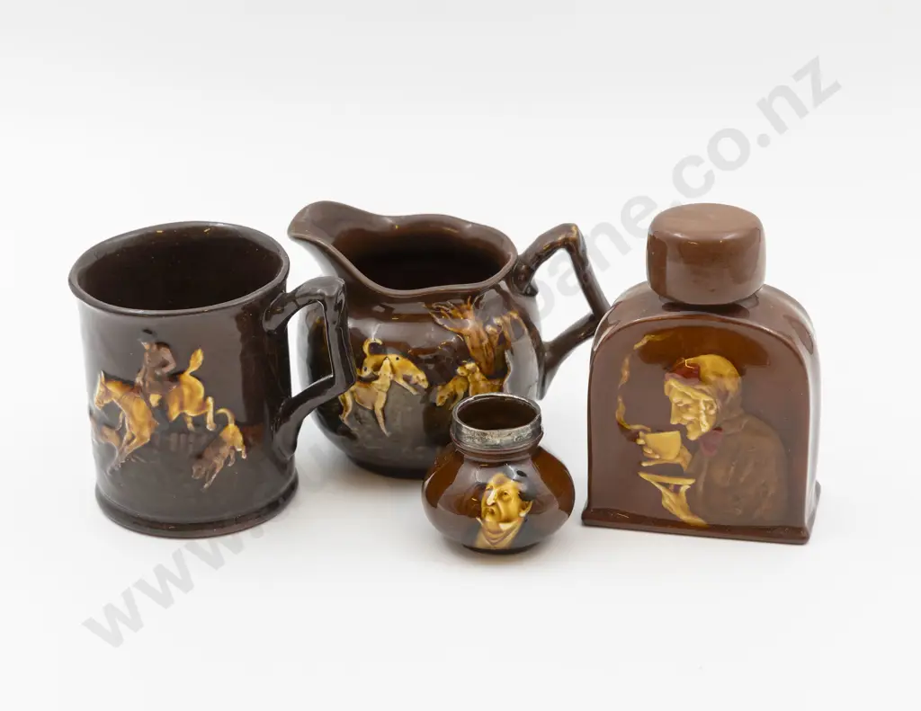 RD Kingsware Shallow Relief Tea Caddy Mug Jug & Posy Pot Image 1++