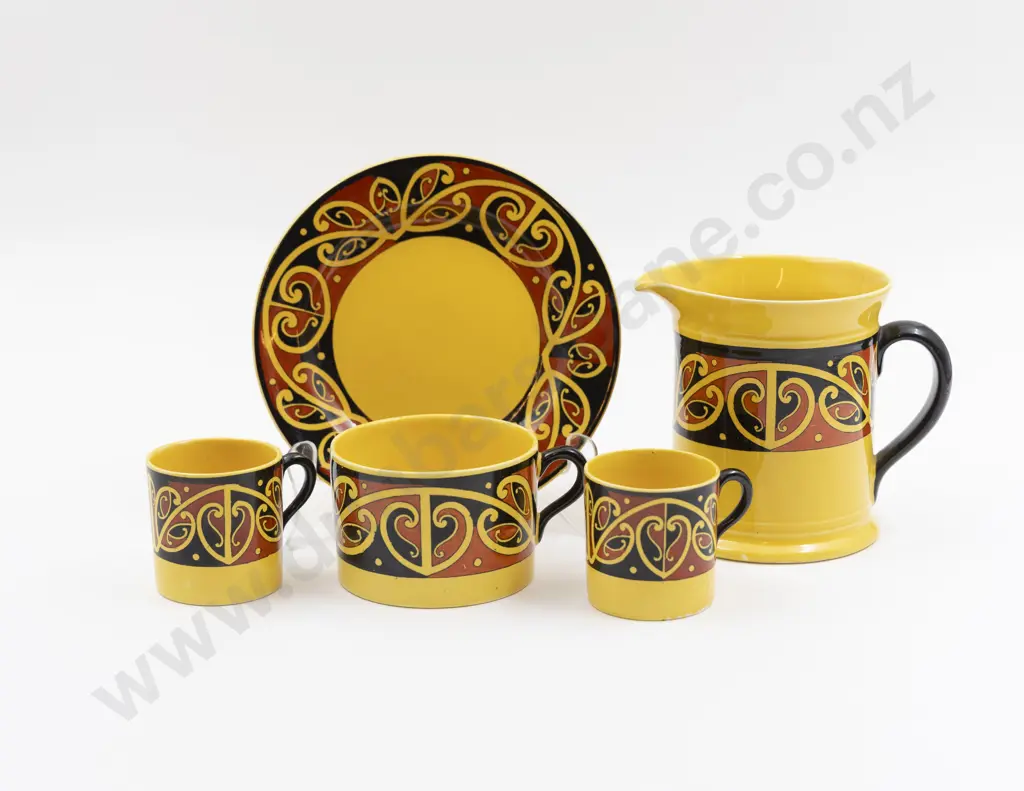 Royal Doulton "Maori Art" Pattern Jug Cup & Saucer & Two Demitasse Image 1++