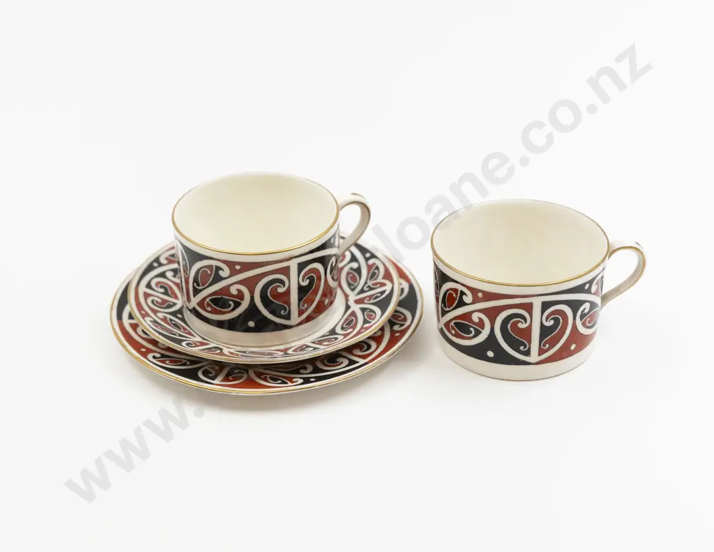 Royal Doulton "Maori Art" Pattern Teacup Saucer & Plate & Additional Teacup Image 1++