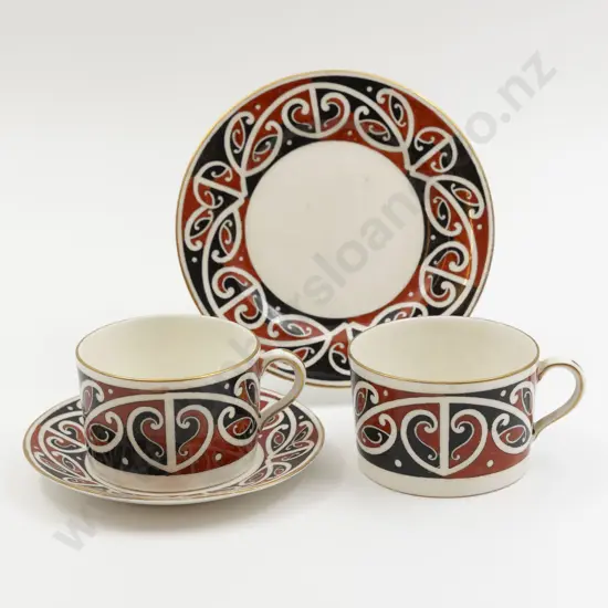 Royal Doulton "Maori Art" Pattern Teacup Saucer & Plate & Additional Teacup