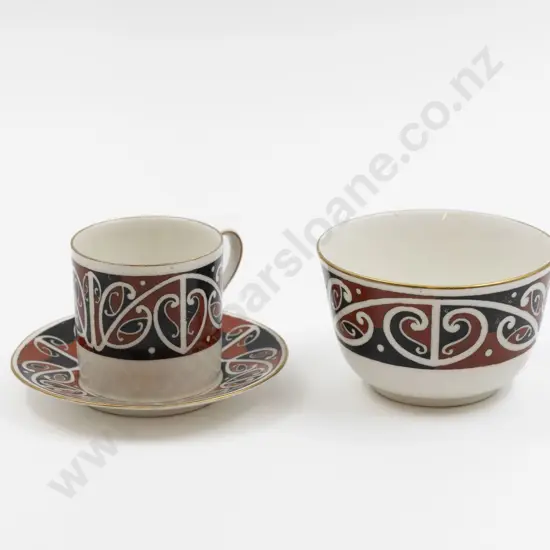Royal Doulton "Maori Art" Pattern Demitasse Cup Saucer & Sugar Bowl together with Royal Doulton Reference Book