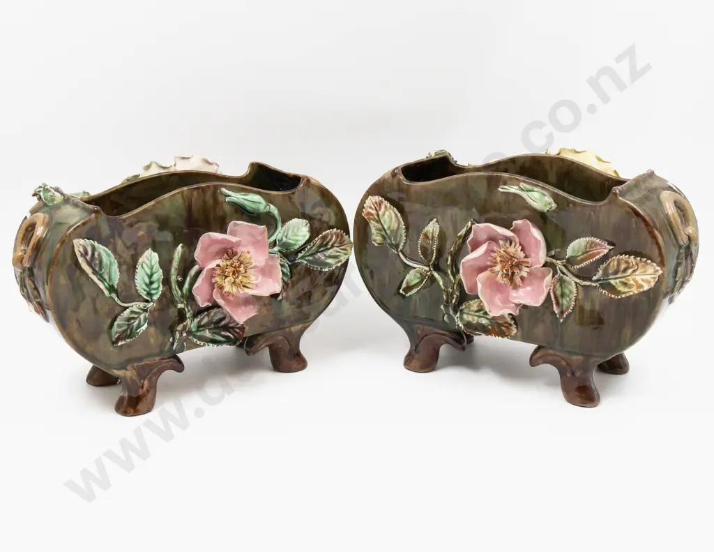 Pair Milton Pottery Trough Vases with Applied Relief Decoration 28.5cm L Image 1++