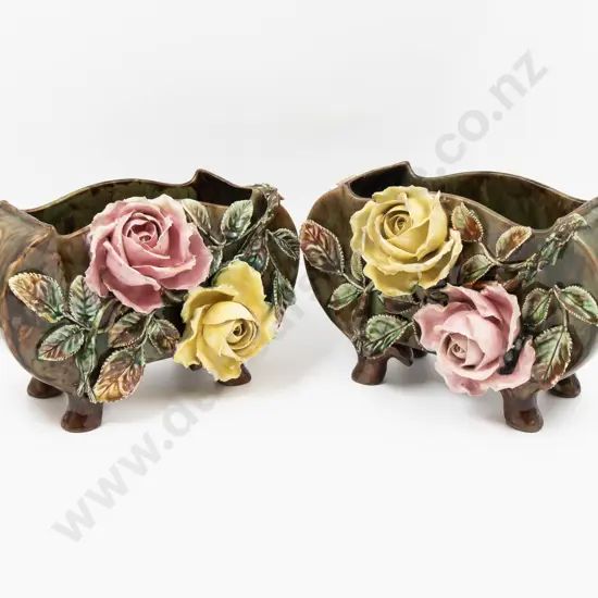Pair Milton Pottery Trough Vases with Applied Relief Decoration 28.5cm L