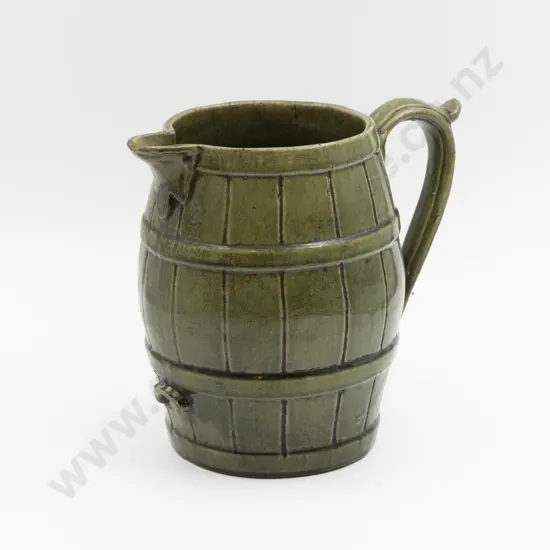 Large Possible Luke Adams Green Barrel Form Jug 24cm H (A/F)