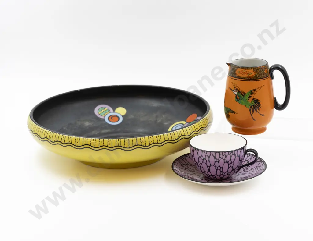 Shelley Art Deco Period Table Centre Bowl with Cream Jug & Tea Cup and Saucer Image 1++