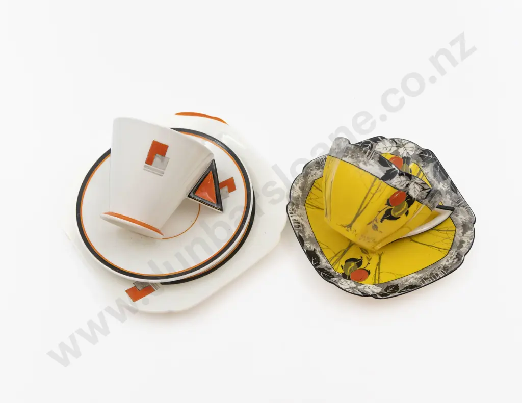 Shelley Art Deco Triangular Handle Teacup Saucer & Plate and Other Teacup & Saucer Image 1++