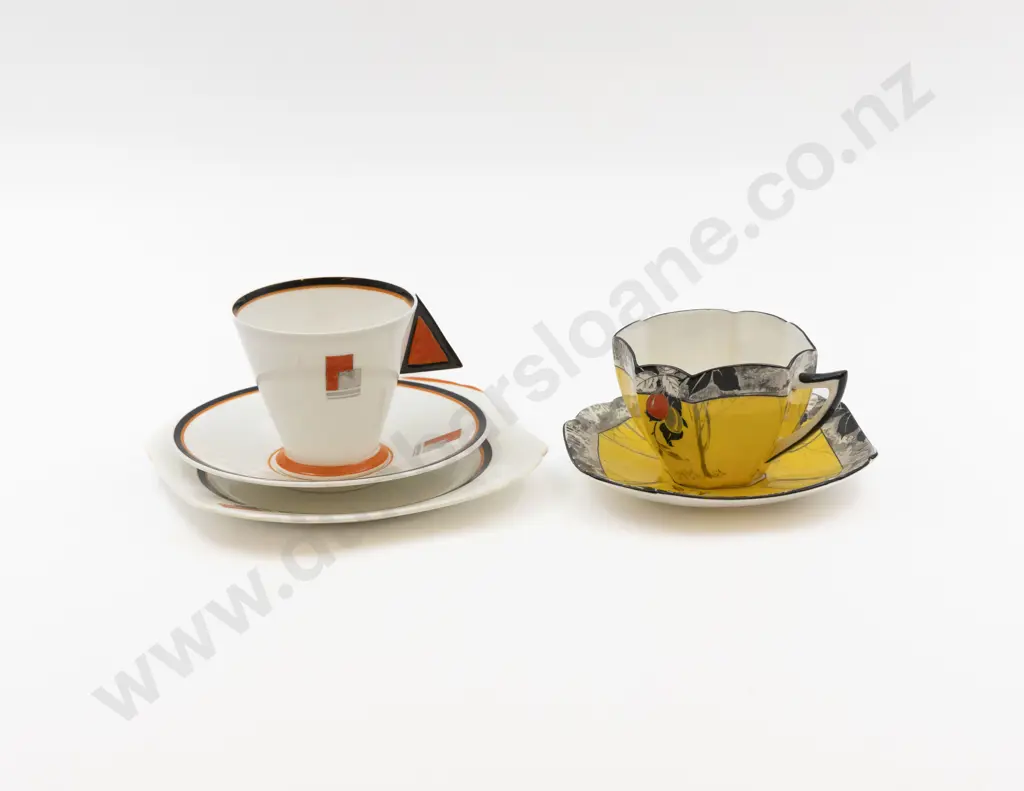 Shelley Art Deco Triangular Handle Teacup Saucer & Plate and Other Teacup & Saucer Image 1++