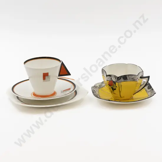 Shelley Art Deco Triangular Handle Teacup Saucer & Plate and Other Teacup & Saucer