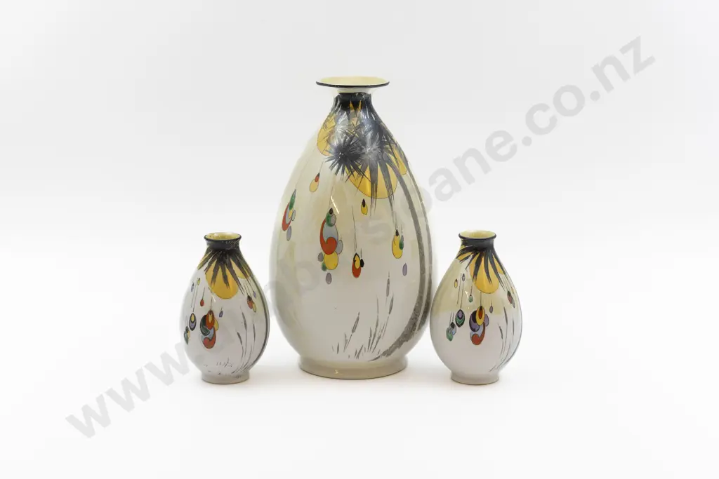 Shelley Art Deco Lustre Finish Specimen Vase & Pair Posy Pots 24cm & 12cm H Image 1++