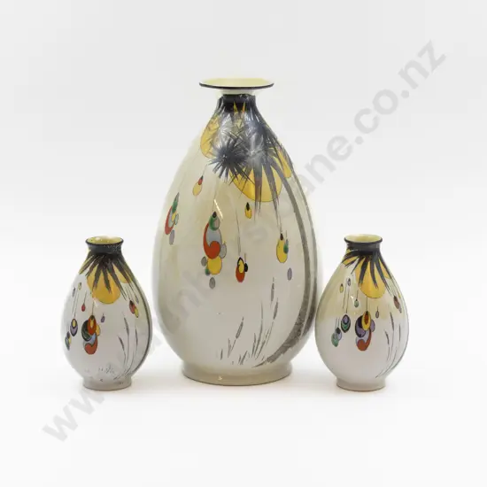 Shelley Art Deco Lustre Finish Specimen Vase & Pair Posy Pots 24cm & 12cm H