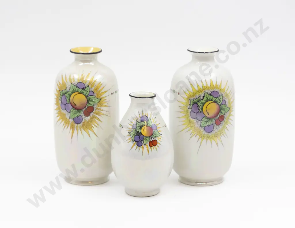 Three Shelley Art Deco Lustre Specimen Vases 16.5cm & 12cm H Image 1++