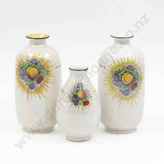 Three Shelley Art Deco Lustre Specimen Vases 16.5cm & 12cm H