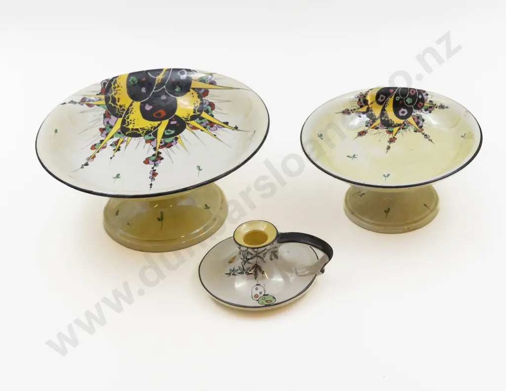 Shelley Art Deco Lustre Two Comports & Chamber Stick 23.5cm & 18cm Diameter Image 1++