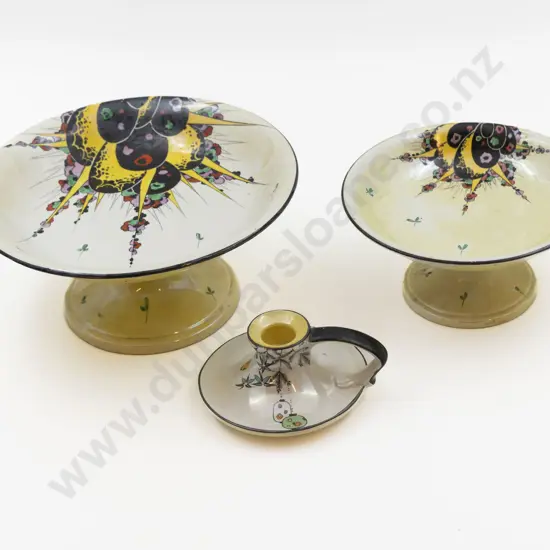 Shelley Art Deco Lustre Two Comports & Chamber Stick 23.5cm & 18cm Diameter