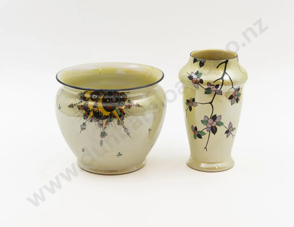 Shelley Art Deco Lustre Jardiniere & Vase 16.5cm Dia & 18cm H Image 1++