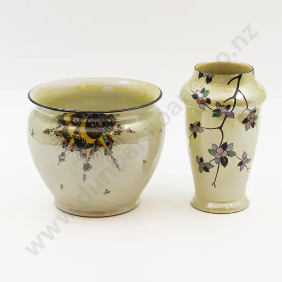 Shelley Art Deco Lustre Jardiniere & Vase 16.5cm Dia & 18cm H
