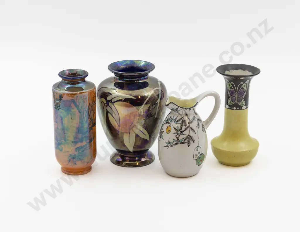 Shelley Art Deco Lustre Three Posy Vases & Jug 13.5cm to 11cm H Image 1++