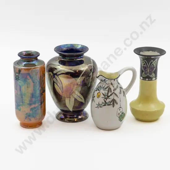 Shelley Art Deco Lustre Three Posy Vases & Jug 13.5cm to 11cm H
