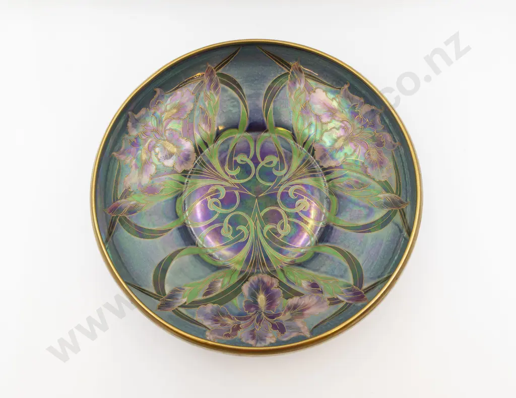 Shelley Art Deco Lustre Table Bowl Decorated with Slipper Orchids Signed Walter Slater Image 1++