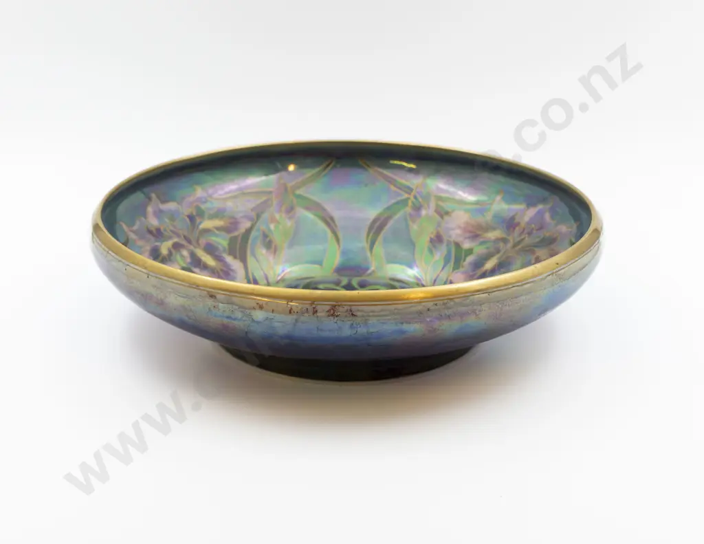 Shelley Art Deco Lustre Table Bowl Decorated with Slipper Orchids Signed Walter Slater Image 1++