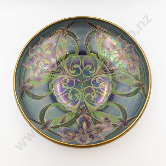 Shelley Art Deco Lustre Table Bowl Decorated with Slipper Orchids Signed Walter Slater