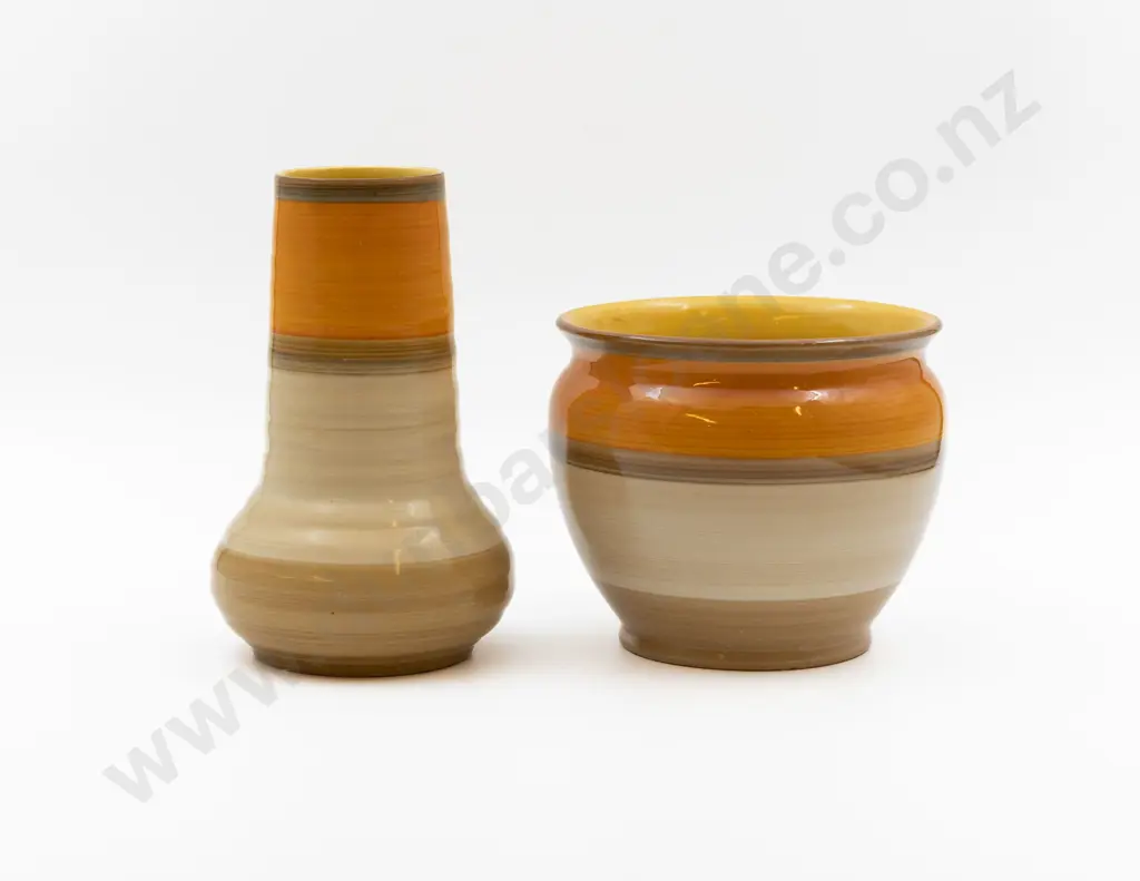 Shelley Art Deco Banded Jardiniere & Vase 16.5cm Dia & 21cm H Image 1++