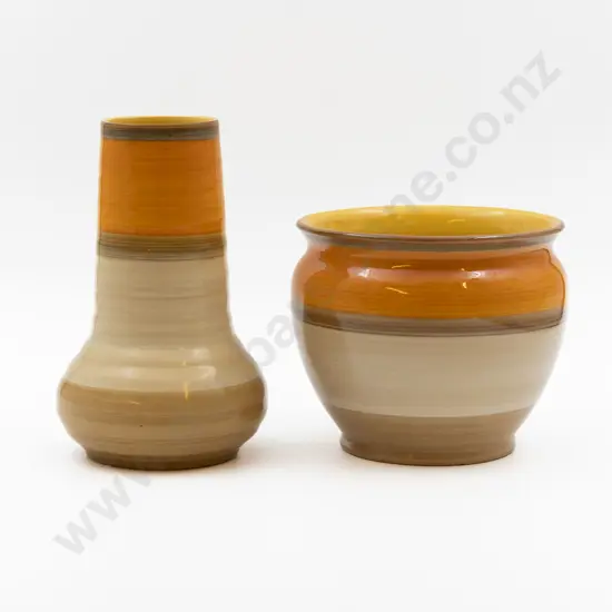 Shelley Art Deco Banded Jardiniere & Vase 16.5cm Dia & 21cm H