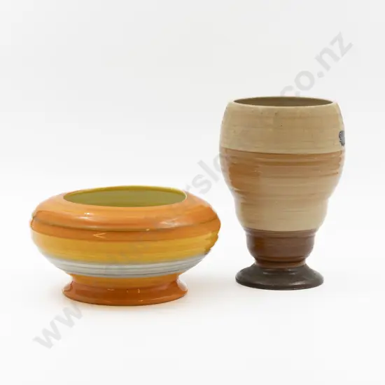 Shelley Art Deco Banded Rose Bowl & Vase 18cm Dia Overall and 18cm H