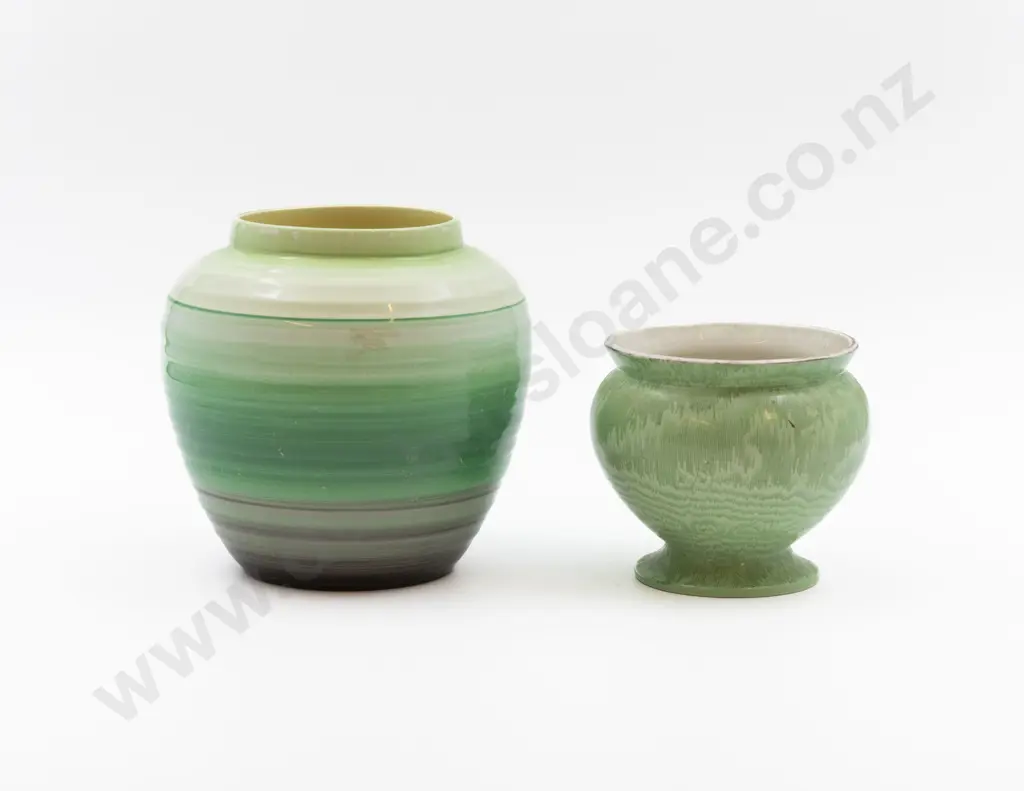Shelley Art Deco Moire Antique Rose Bowl & Banded Ginger Jar Vase (No Lid) 10.5cm D & 17cm H Image 1++