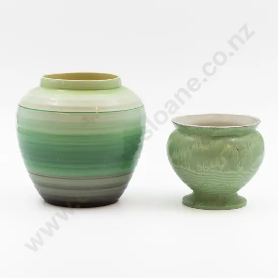 Shelley Art Deco Moire Antique Rose Bowl & Banded Ginger Jar Vase (No Lid) 10.5cm D & 17cm H
